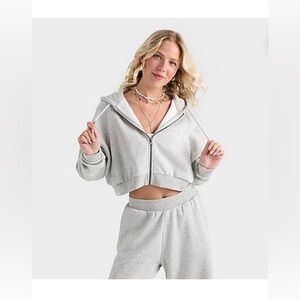 DAILYSZN Dick’s Sports Women’s Fleece Cropped Full Zip Hoodie - Light Grey Marl